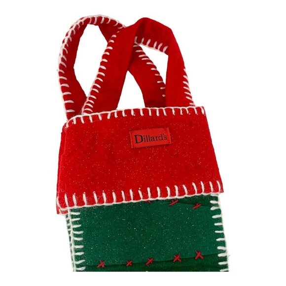 Vintage Felt Christmas Stocking Red Green 18" Classic Traditional Dillards - Picture 2 of 11